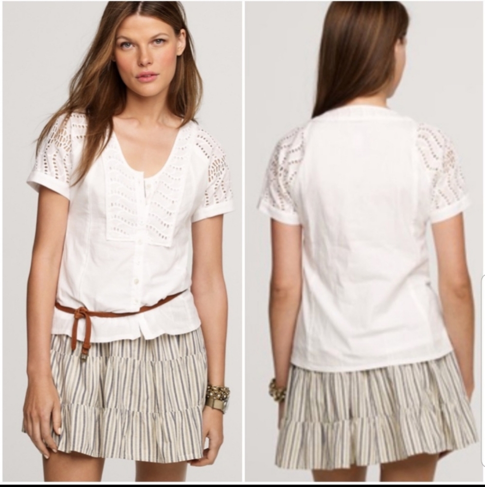 J Crew Blue Cotton Delaney Eyelet Top